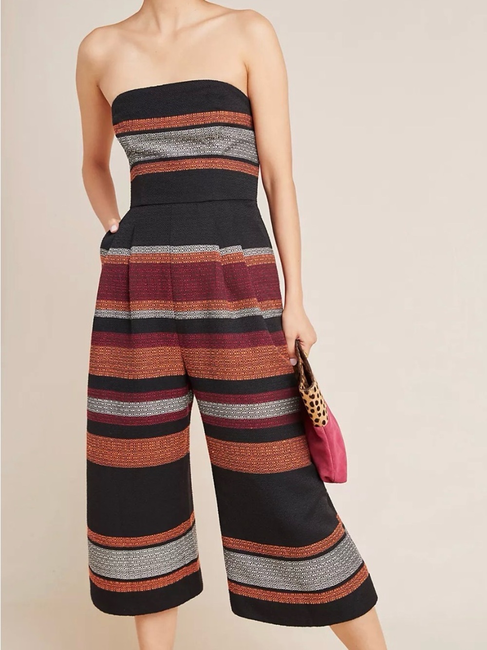 Anthropologie Corey Lynn Calter Nina Striped Strapless Wide Leg Jumpsuit Boho 8